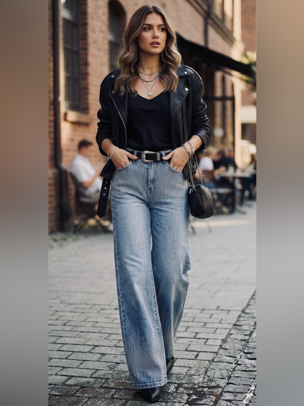 American Bazi Rhinestone Wide Leg Jeans